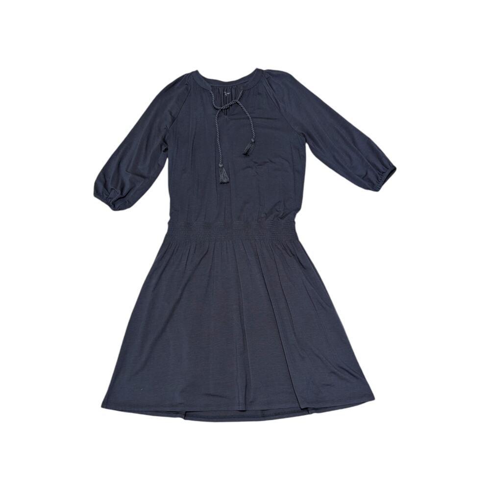 Garnet Hill Poet Knit Dress Tassel Boho Navy Blue Womens Small Cottagecore Plain